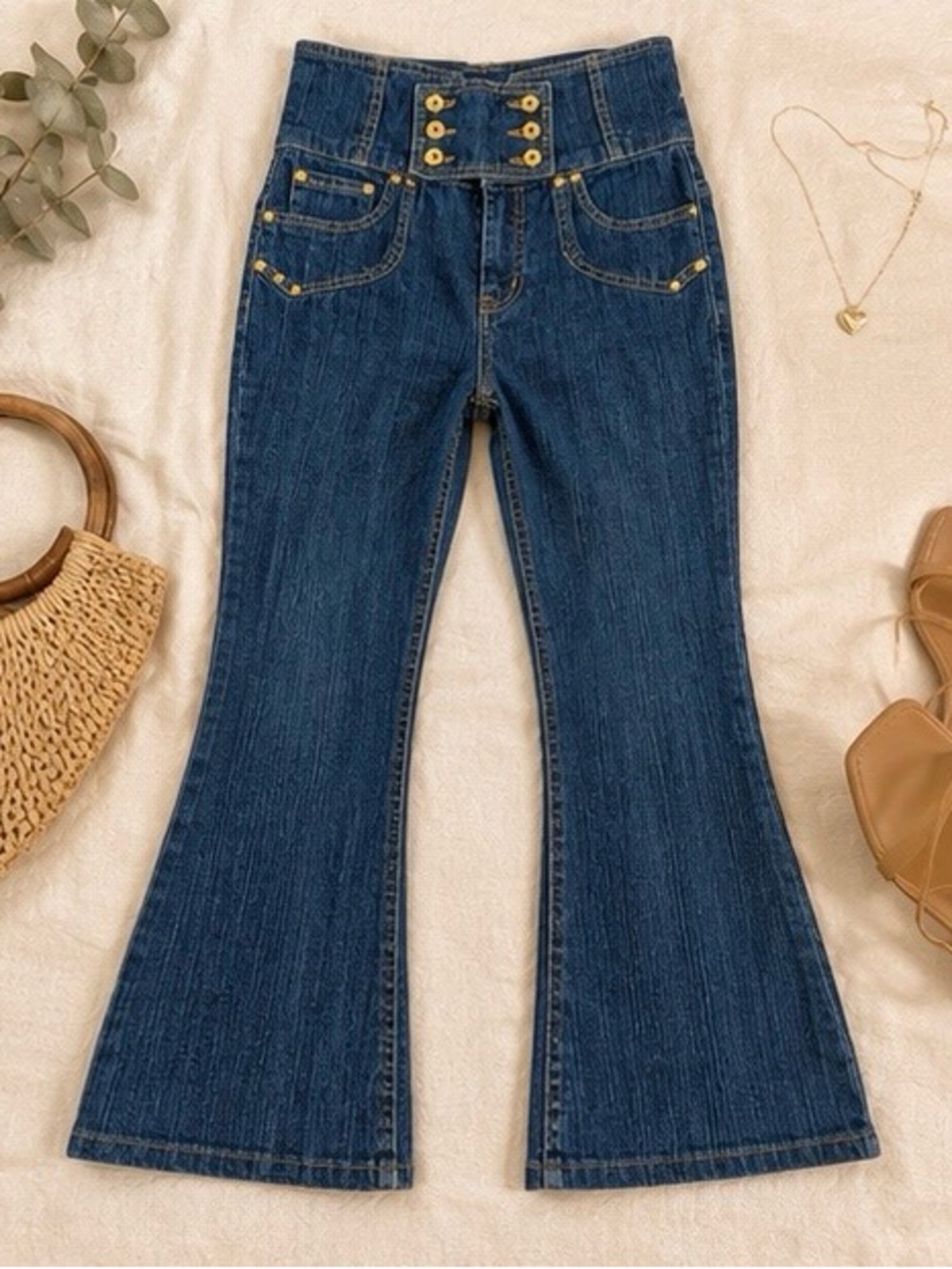 VTG Y2K Apollo Jeans Corset Lace Up Back Flare Denim High Waisted Sailor Front